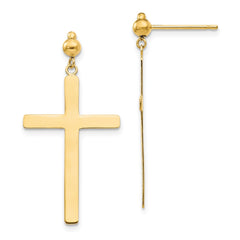 14K Yellow Gold Cross Dangle Post Earrings