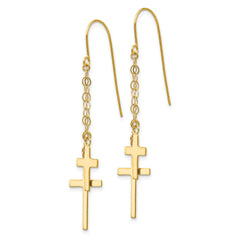 14K Yellow Gold Chain Dangle Cross Shepherd Hook Earrings