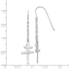 14K White Gold Chain Dangle Cross Shepherd Hook Earrings