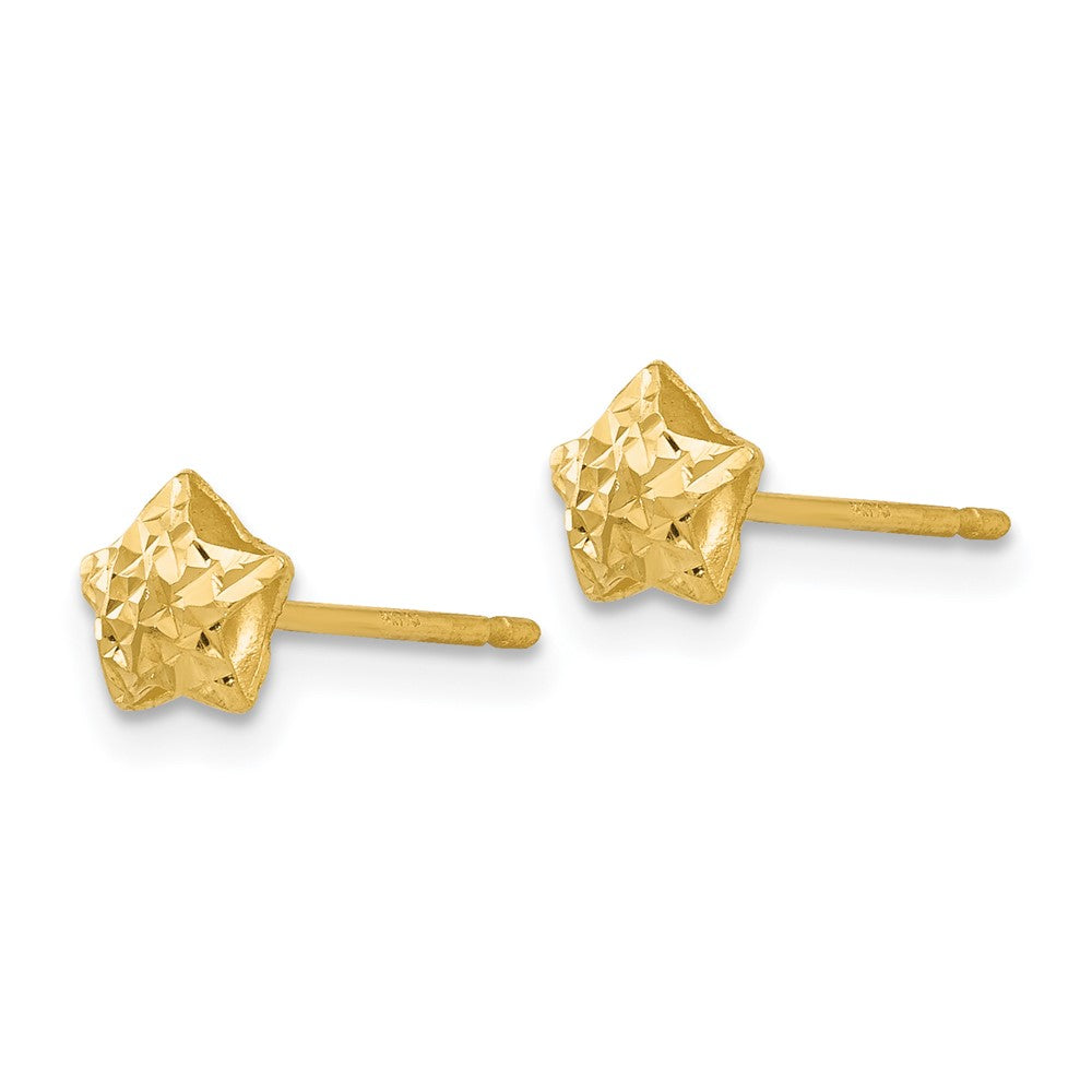 14K Yellow Gold Diamond-cut Puffed Star Post Earrings