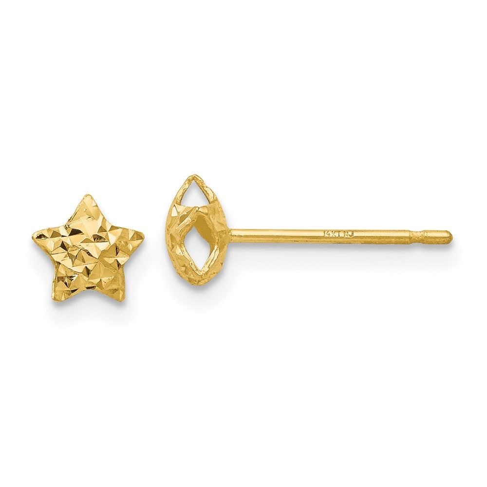 14K Yellow Gold Diamond-cut Puffed Star Post Earrings