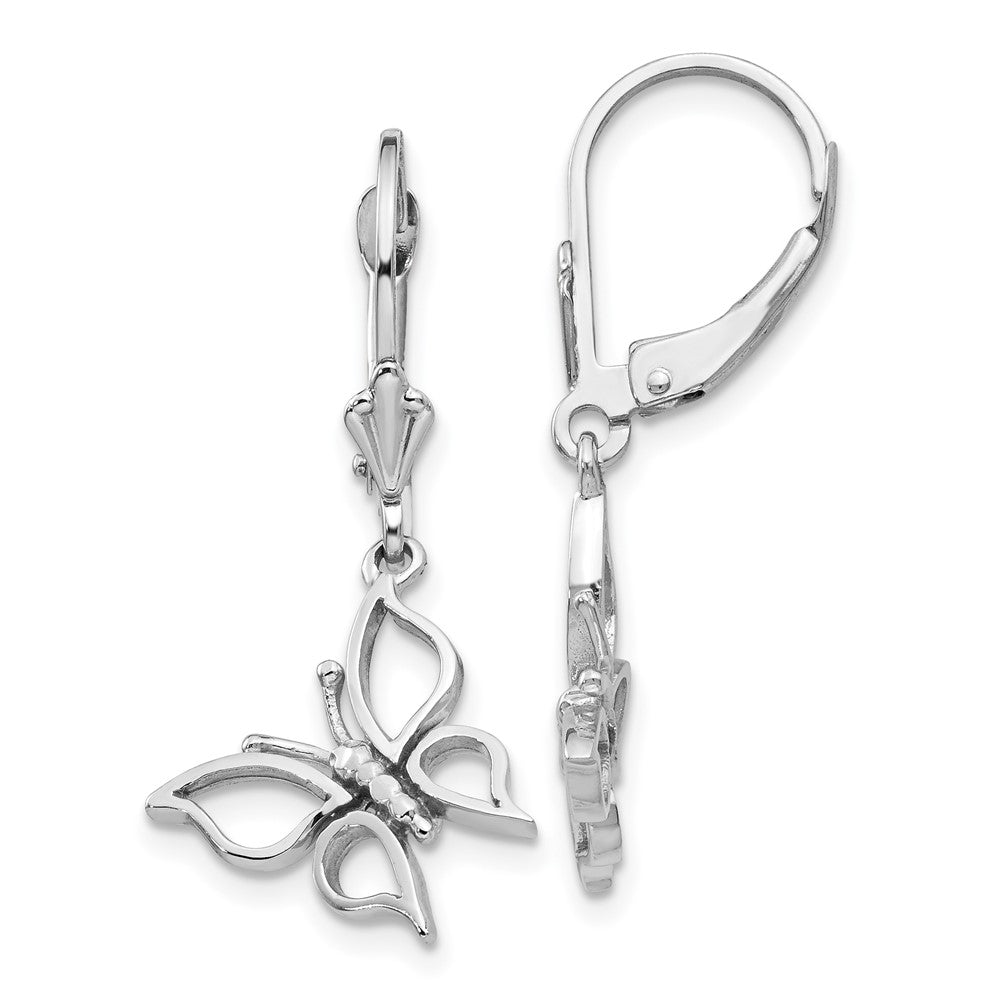 14K White Gold Polished Butterfly Leverback Earrings