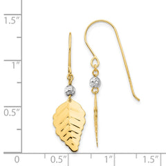14K Two-Tone Gold Stamped Leaf Shepherd Hook Earrings