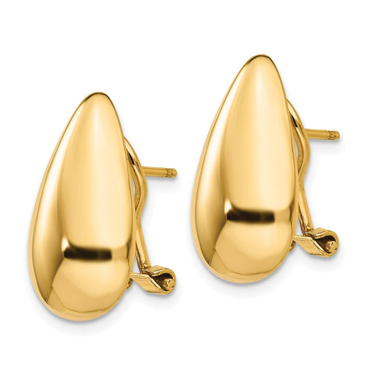 14K Yellow Gold Polished Teardrop Omega Back Post Earrings