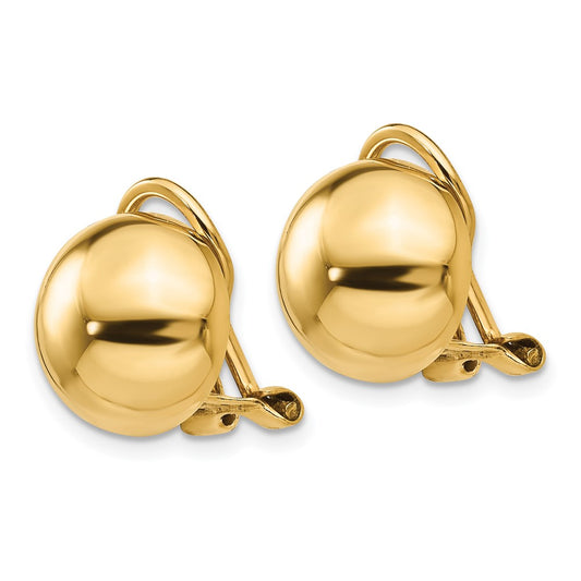 14K Yellow Gold Non-pierced Half Ball Omega Back Earrings