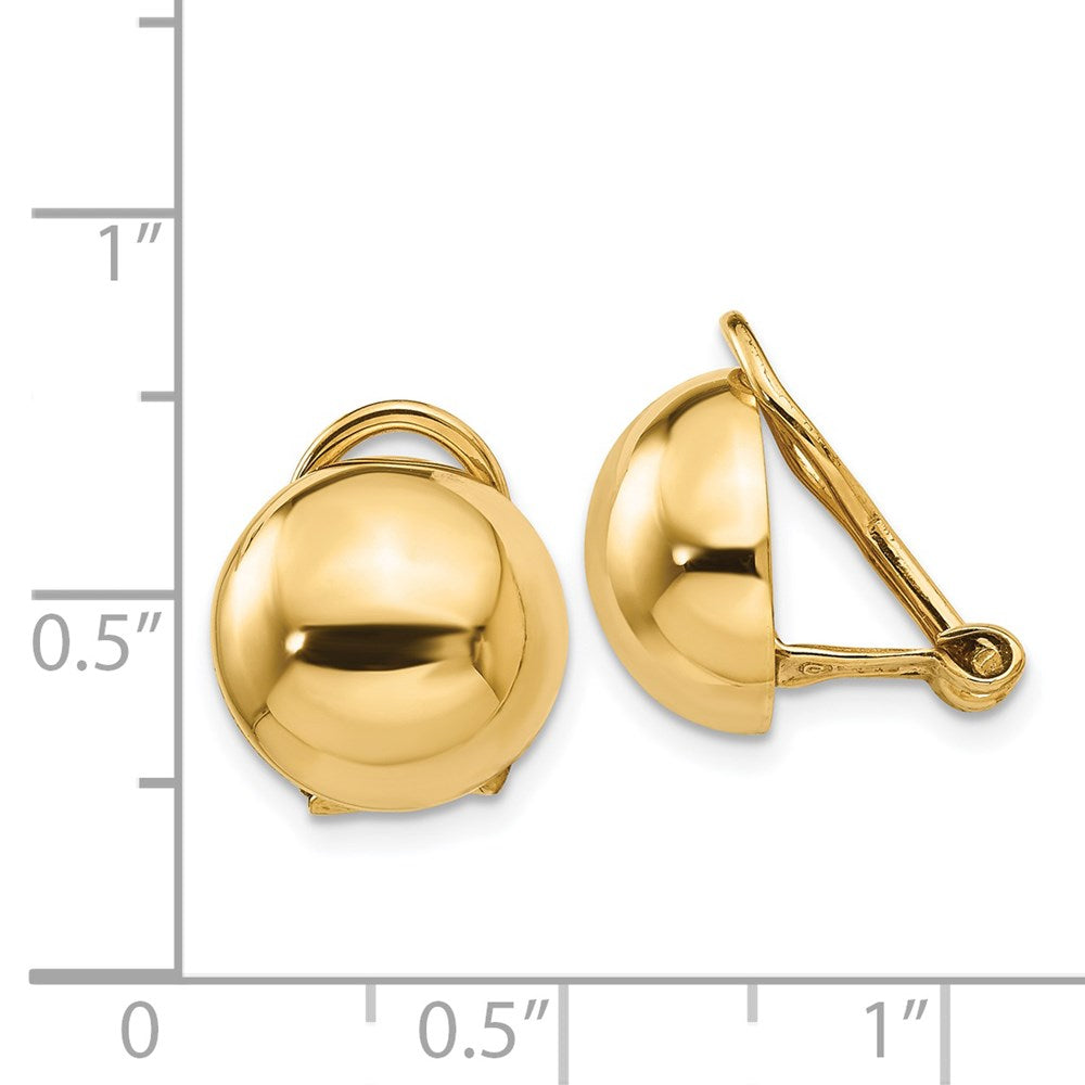 14K Yellow Gold Non-pierced Half Ball Omega Back Earrings