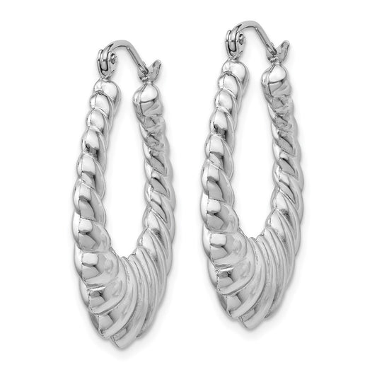 14K White Gold Polished Scalloped Hoop Earrings