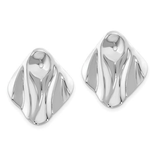 14K White Gold Polished Hammered Square Earrings Jackets