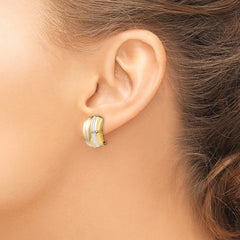 14K Two-Tone Gold Ribbed Non-pierced Omega Back Earrings