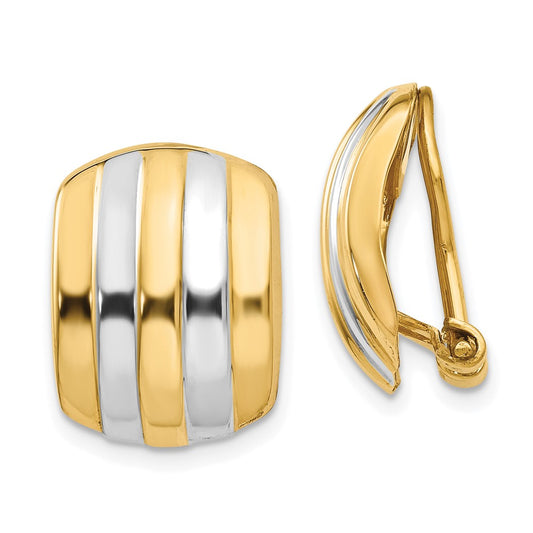 14K Two-Tone Gold Ribbed Non-pierced Omega Back Earrings