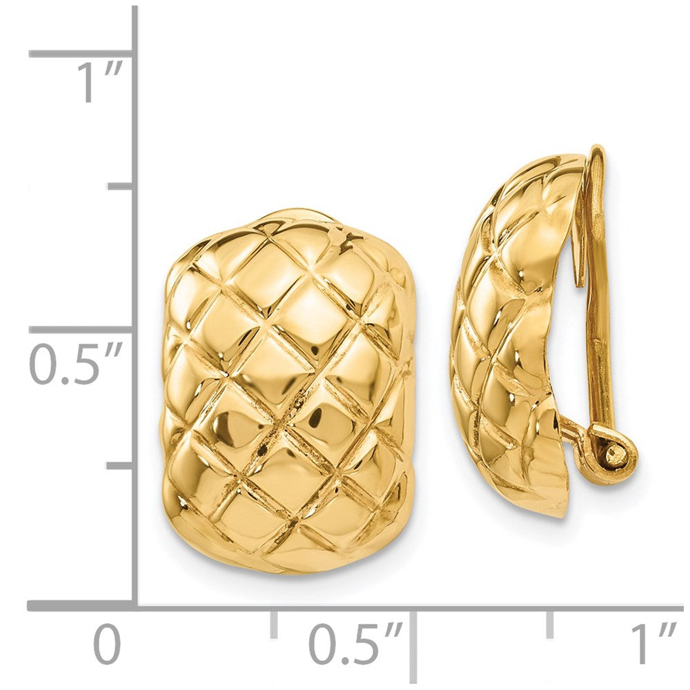 14K Yellow Gold Polished Quilted Non-pierced Omega Back Earrings