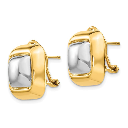 14K Two-Tone Gold Polished Square Omega Back Post Earrings