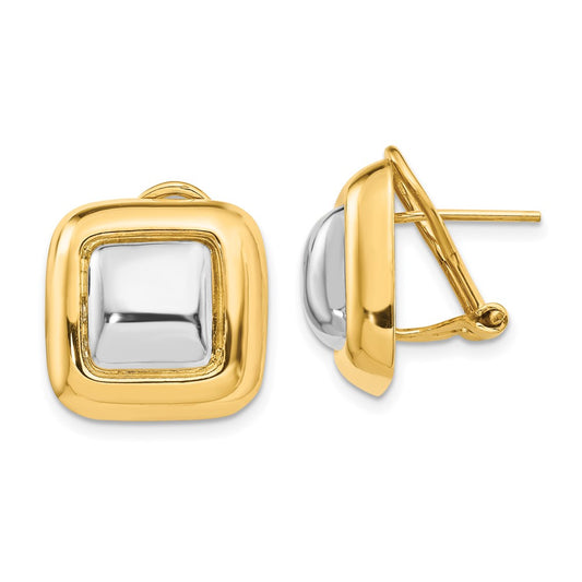 14K Two-Tone Gold Polished Square Omega Back Post Earrings