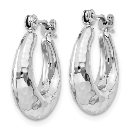 14K White Gold Hammered Hoop Earrings