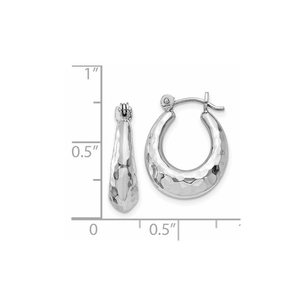 14K White Gold Hammered Hoop Earrings