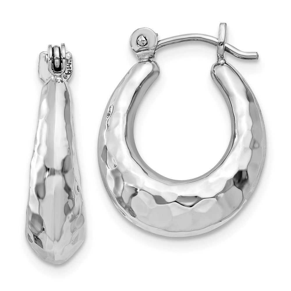 14K White Gold Hammered Hoop Earrings