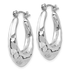 14K White Gold Polished Hammered Hoop Earrings