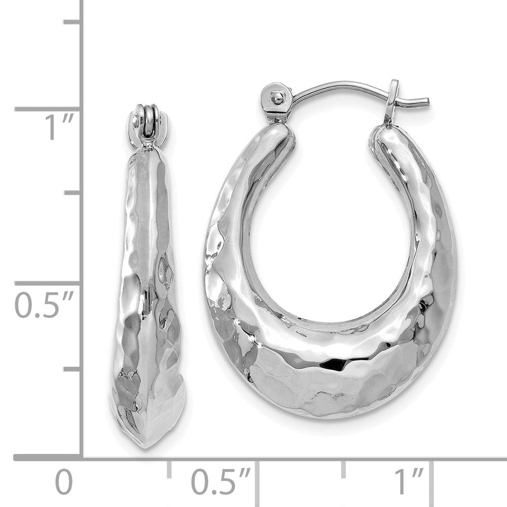 14K White Gold Polished Hammered Hoop Earrings