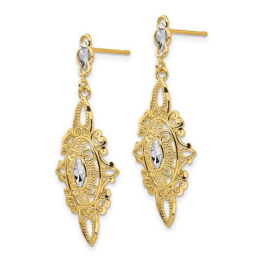 14K Two-Tone Gold Diamond-cut Filigree Earrings