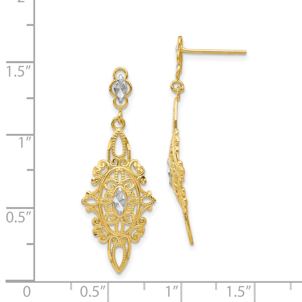 14K Two-Tone Gold Diamond-cut Filigree Earrings