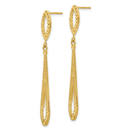 14K Yellow Gold Diamond-cut Dangle Post Earrings