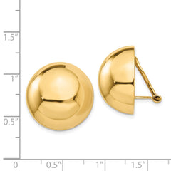 14K Yellow Gold Omega Clip 20mm Half Ball Non-pierced Earrings
