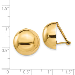 14K Yellow Gold Omega Clip 16mm Half Ball Non-pierced Earrings