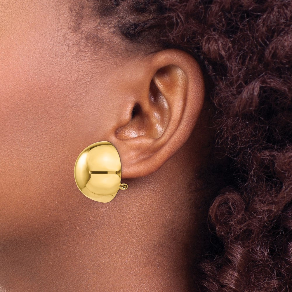 14K Yellow Gold Omega Clip 24mm Half Ball Earrings
