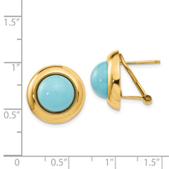 14K Yellow Gold Omega Clip Reconstituted Turquoise Earrings