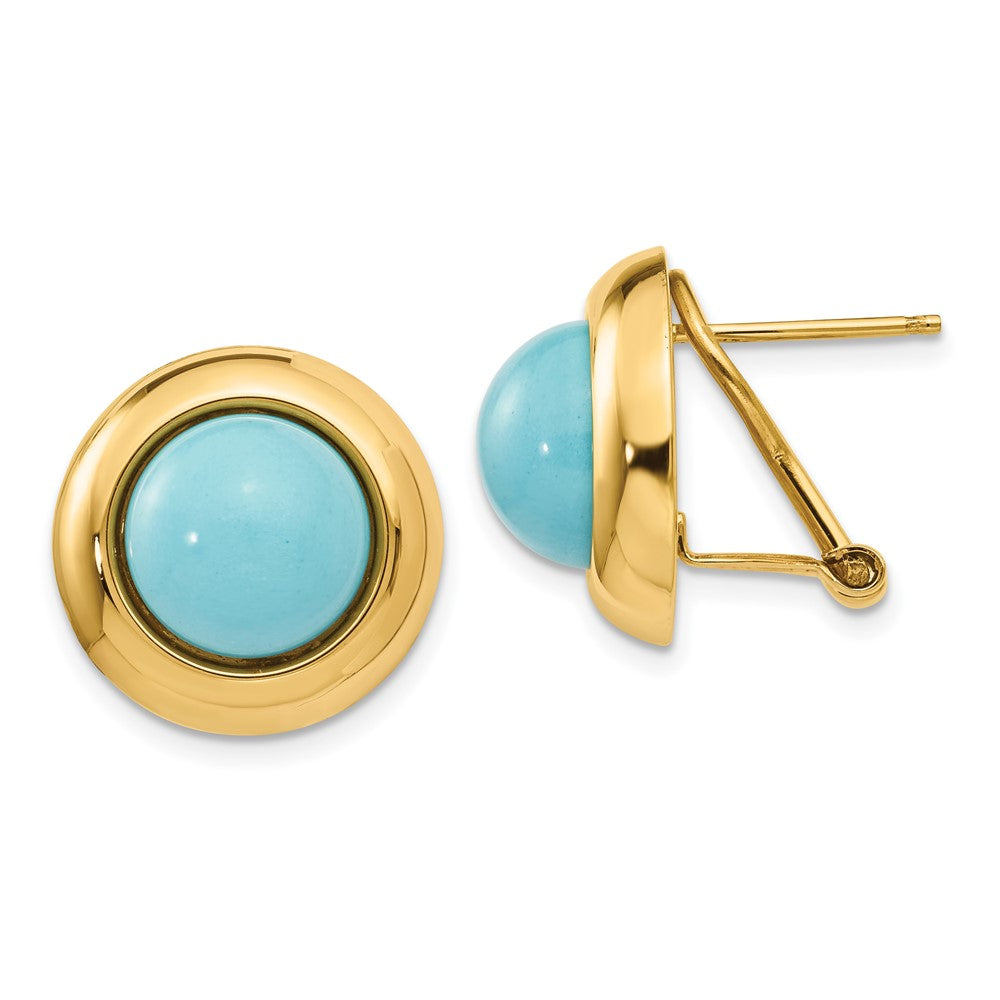 14K Yellow Gold Omega Clip Reconstituted Turquoise Earrings