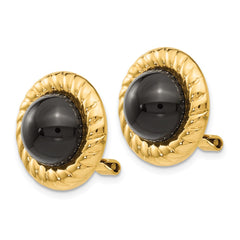 14K Yellow Gold Omega Clip Non-Pierced Onyx Earrings