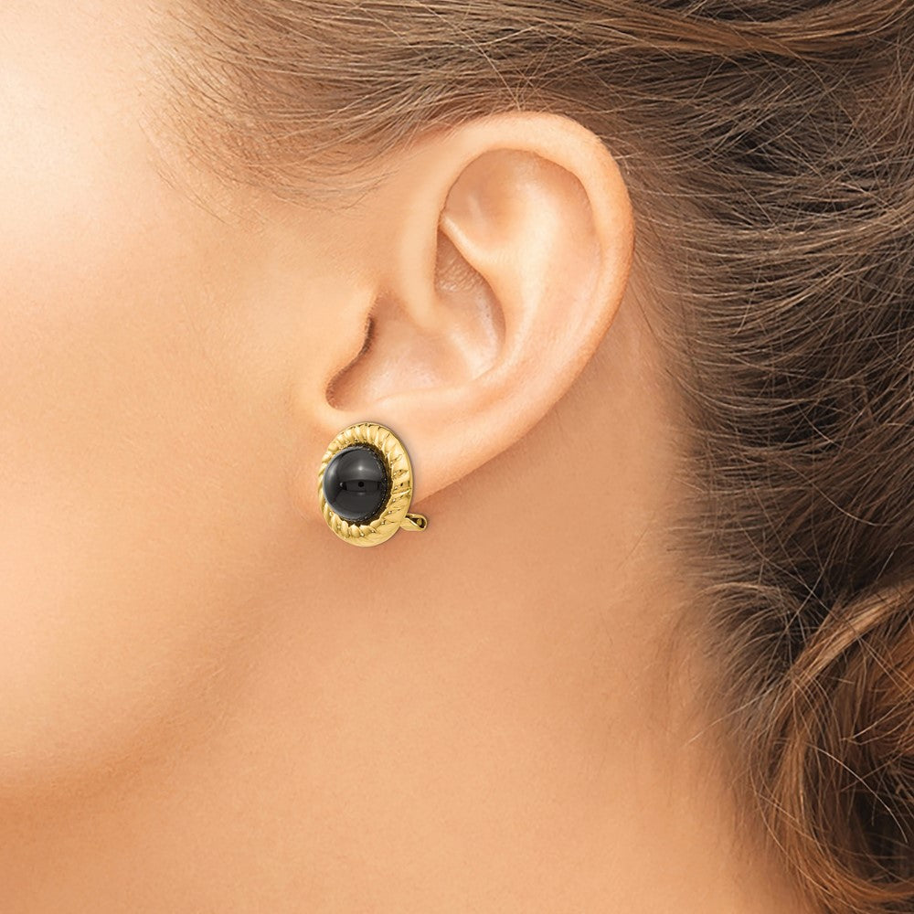 14K Yellow Gold Omega Clip Non-Pierced Onyx Earrings
