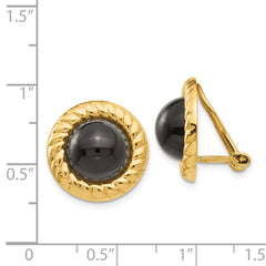 14K Yellow Gold Omega Clip Non-Pierced Onyx Earrings