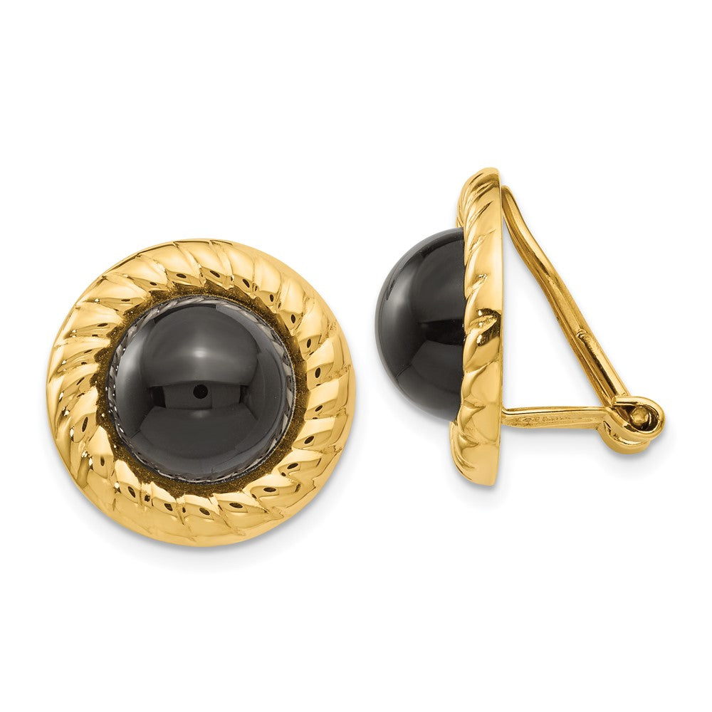 14K Yellow Gold Omega Clip Non-Pierced Onyx Earrings