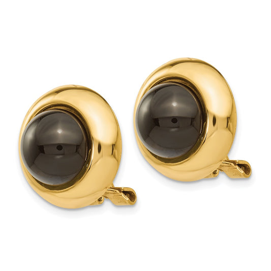 14K Yellow Gold Omega Clip Onyx Non-pierced Earrings