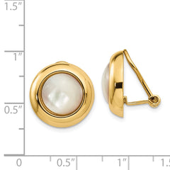 14K Yellow Gold Omega Clip MOP Non-pierced Earrings