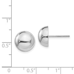 14K White Gold 10mm Half Ball Post Earrings