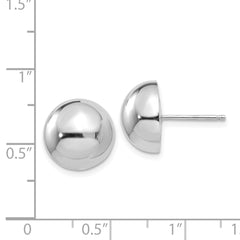 14K White Gold 12mm Half Ball Post Earrings