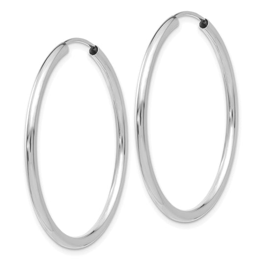 14K White Gold Polished Endless 2mm Hoop Earrings