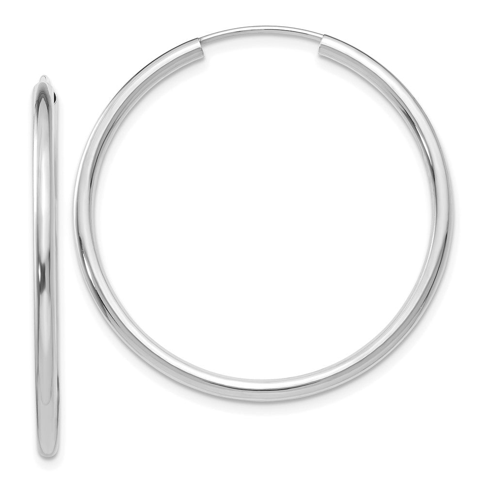 14K White Gold Polished Endless 2mm Hoop Earrings