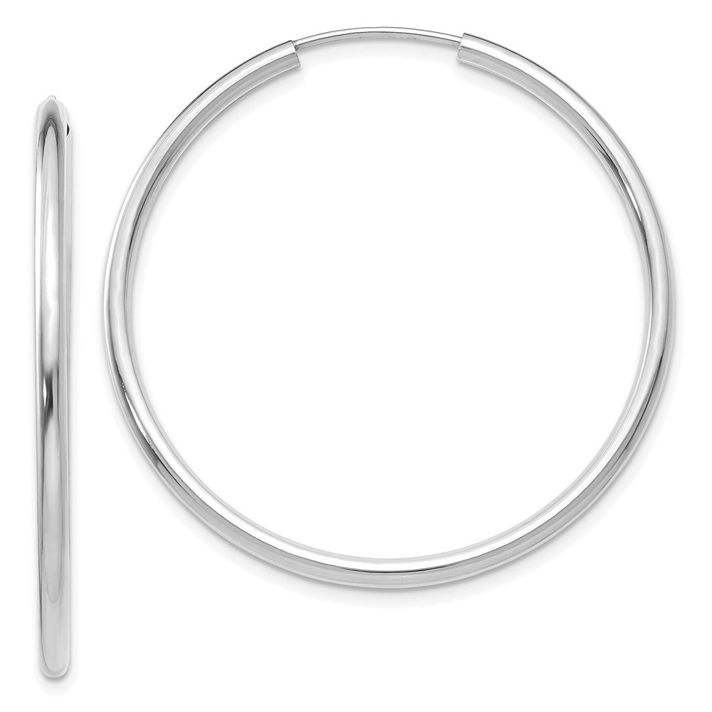 14K White Gold Polished Endless 2mm Hoop Earrings