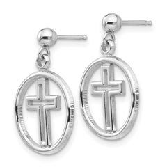 14K White Gold Polished Eternal Life Cross Dangle Post Earrings