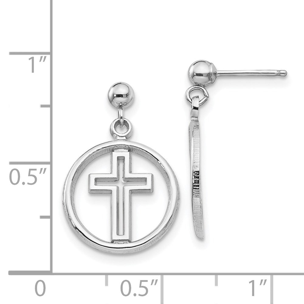 14K White Gold Polished Eternal Life Cross Dangle Post Earrings