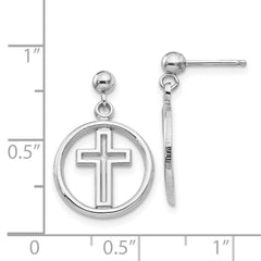 14K White Gold Polished Eternal Life Cross Dangle Post Earrings