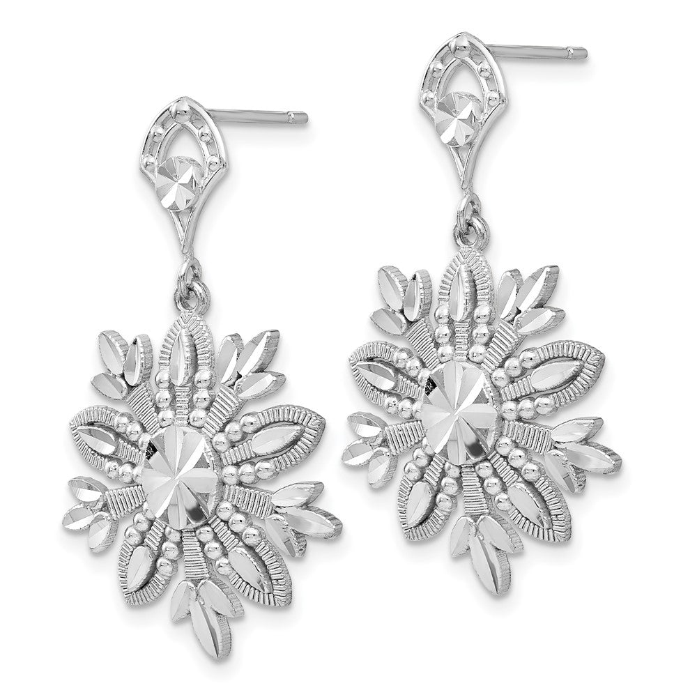 14K White Gold Fancy Snowflake Dangle Earrings