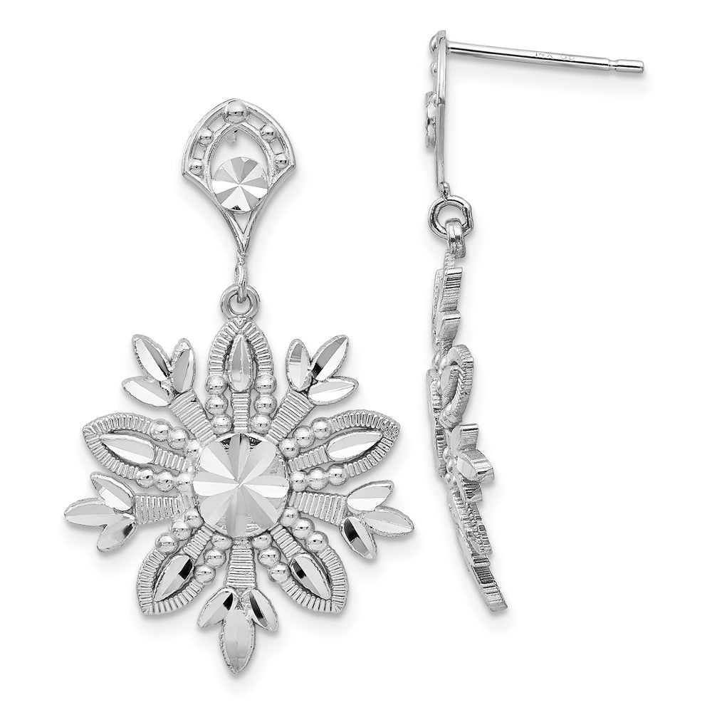 14K White Gold Fancy Snowflake Dangle Earrings