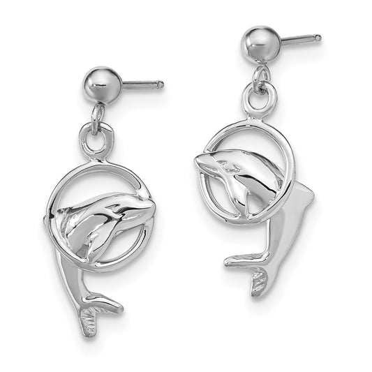 14K White Gold Dolphin Dangle Earrings