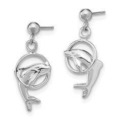 14K White Gold Dolphin Dangle Earrings