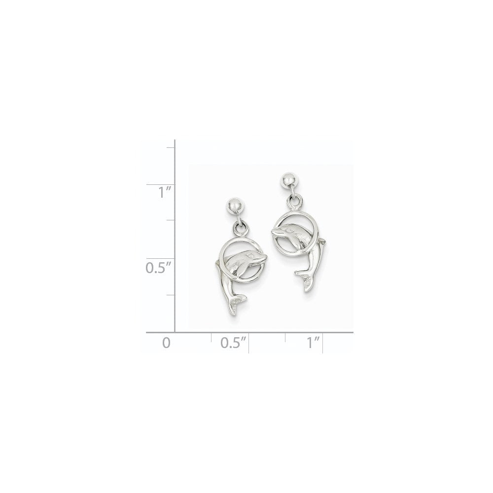 14K White Gold Dolphin Dangle Earrings