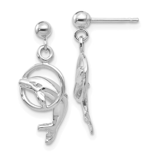 14K White Gold Dolphin Dangle Earrings